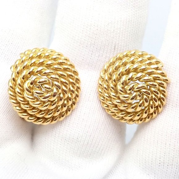 Rare! Authentic Vintage Tiffany & Co 18k Yellow Gold Large Coiled Rope Earrings - Picture 7 of 9